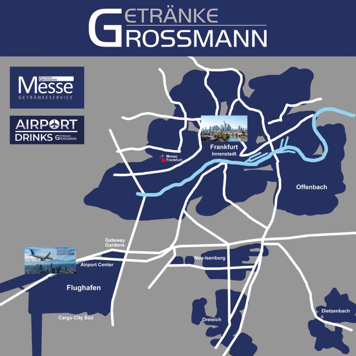 Drinks delivery area covering Frankfurt city centre, trade fair, airport and Offenbach