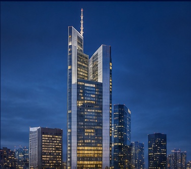 KI-generierte Architekturvisualisierung des Commerzbank Tower