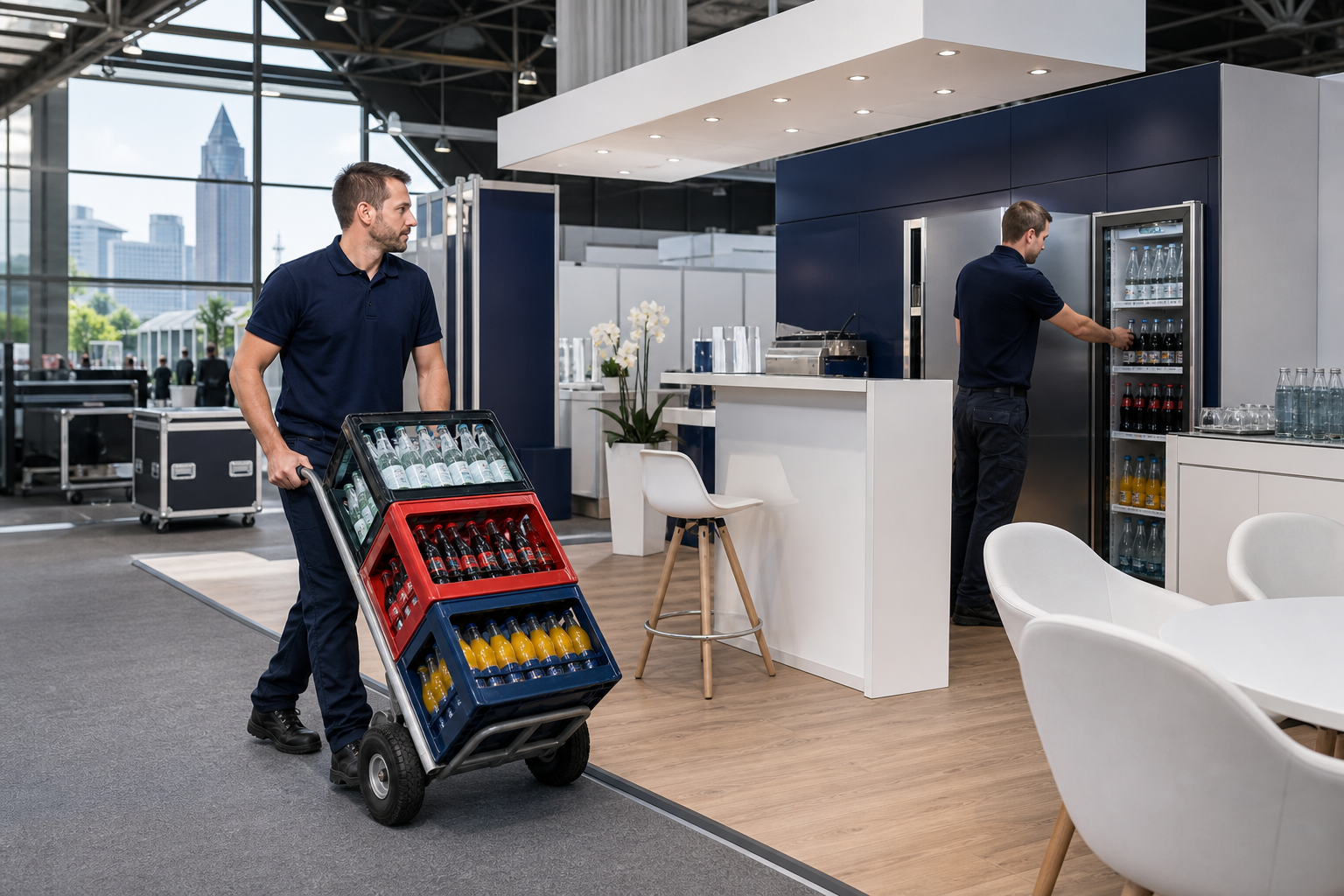 Getränke-Grossmann-Messeservice bei der Getränkeanlieferung an einen Messestand der Messe Frankfurt
