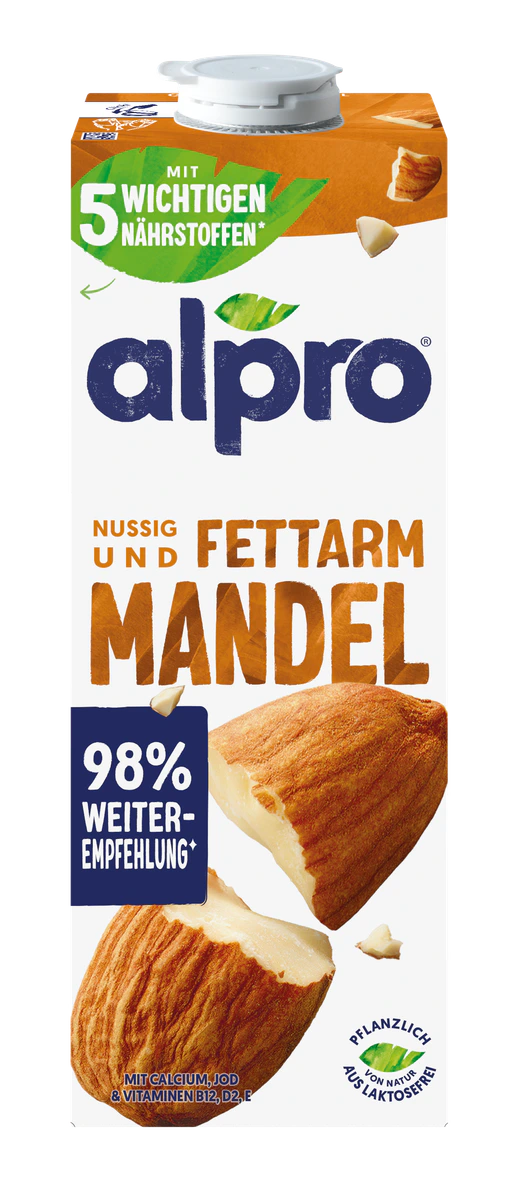 Alpro Mandel Drink, 8 x 1 l, Produktabbildung für Getränke-Lieferservice an Büros, Kanzleien, Meetings, Messen und Flughafenstandorte in Frankfurt.