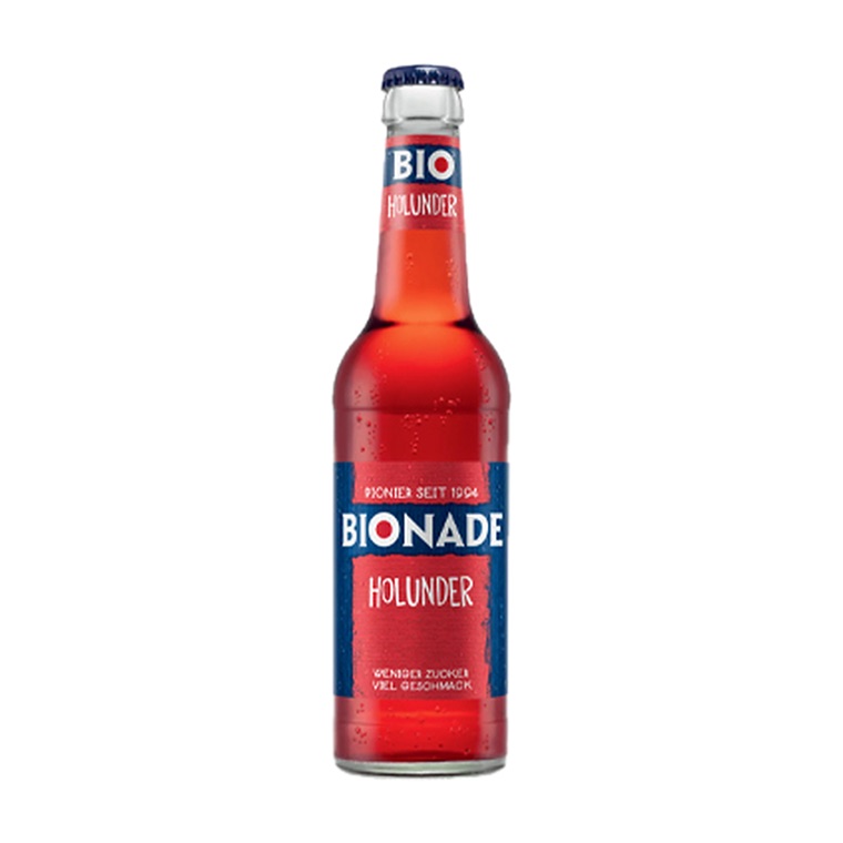 Bionade Holunder, 11 x 0,33 l, Produktabbildung für Getränke-Lieferservice an Büros, Kanzleien, Meetings, Messen und Flughafenstandorte in Frankfurt.