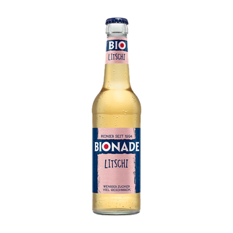Bionade Litschi, 11 x 0,33 l, Produktabbildung für Getränke-Lieferservice an Büros, Kanzleien, Meetings, Messen und Flughafenstandorte in Frankfurt.