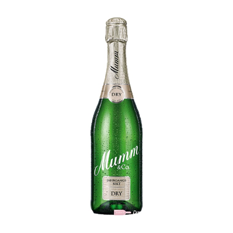 Mumm Dry Sekt, Gebinde laut Anfrage, Produktabbildung für Getränke-Lieferservice an Büros, Kanzleien, Meetings, Messen und Flughafenstandorte in Frankfurt.