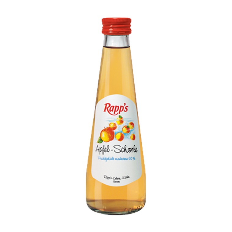 Rapps Apfelschorle, 24 x 0,2 l, Produktabbildung für Getränke-Lieferservice an Büros, Kanzleien, Meetings, Messen und Flughafenstandorte in Frankfurt.
