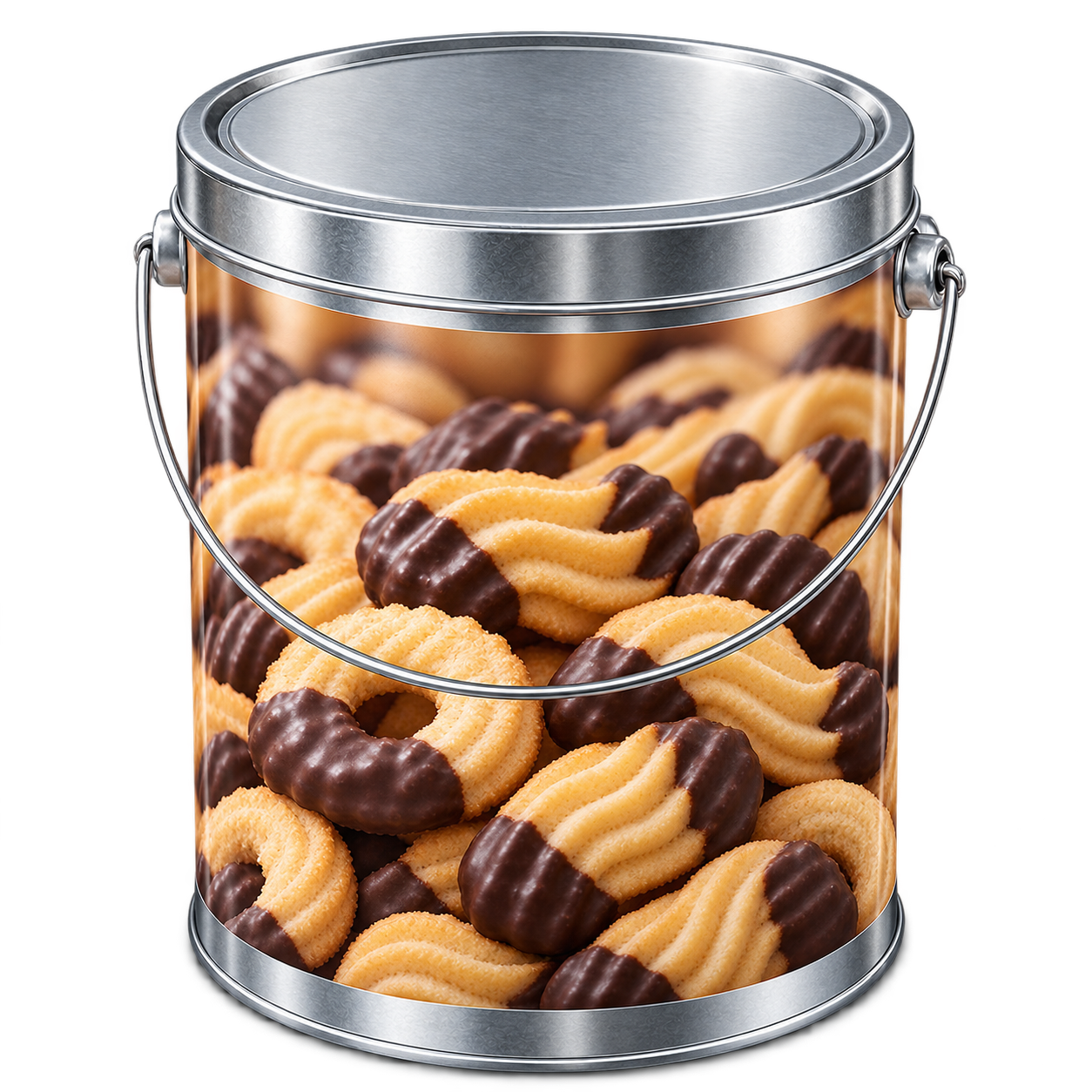 Spritzgebäck Schoko im 3-kg-Metalleimer für Meetings und Büroversorgung in Frankfurt.